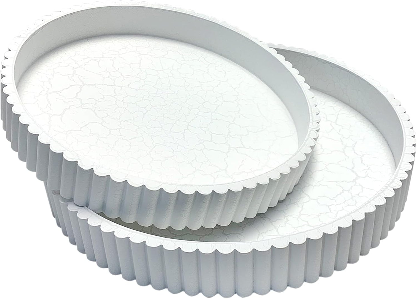 Modern Table Round Decorative Trays 2pcs Home Decor - Circle Coffee Table Centerpiece Set 12"/10" - Wooden Cool Grey Ottoman Tray with Fluted Edge