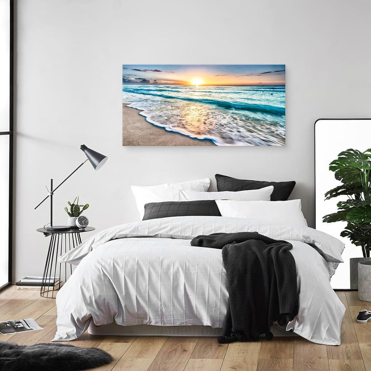 Baisuart S02250 Canvas Prints Wall Art Beach Sunset Ocean Waves Nature Pictures Stretched Canvas Wooden Framed for living Room Bedroom and Office