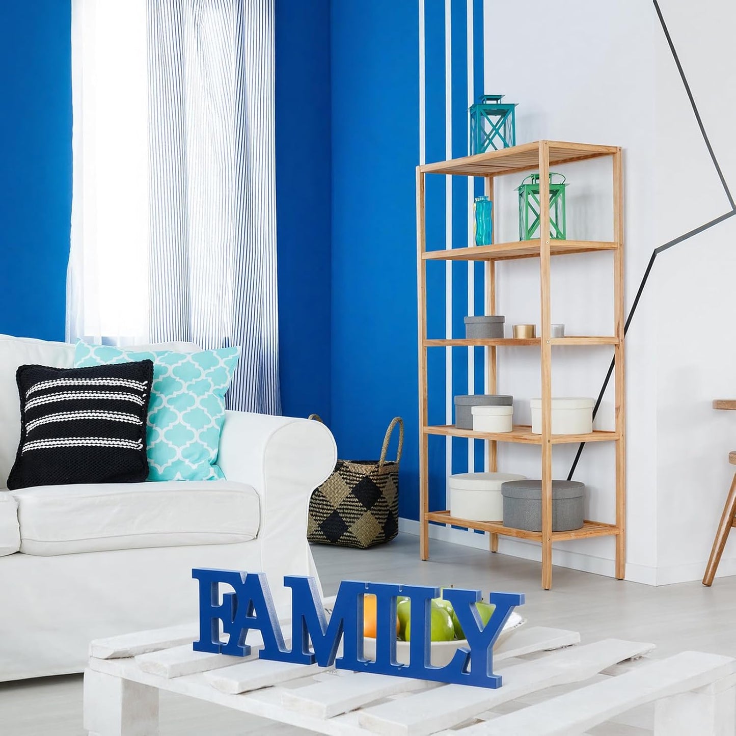 Wonderjune Wooden Home Wall Decor Sign Rustic Family Room Table Decoration Family Letter Signs for Pantry Kitchen Living Room Bedroom Shelf Mantel Fireplace Tables Centerpiece(White)