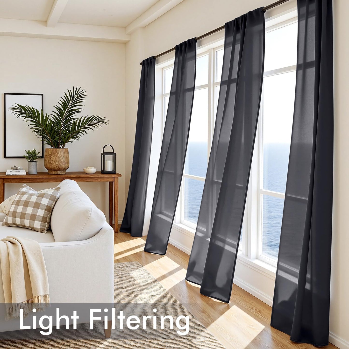 MIULEE White Sheer Curtains 84 Inches Long, 4 Panels Set, Light Filtering Rod Pocket Voile Drapes for Living Room and Bedroom, Airy Soft Fabric Window Treatments, 42 x 84 Inches