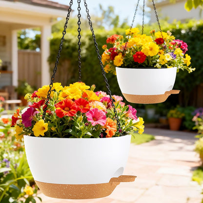 12 Inch Hanging Baskets 2 PC with Chains, Self-Watering Hanging Planters for Indoor Outdoor Plants, Plastic Hanging Flower Pots,Black