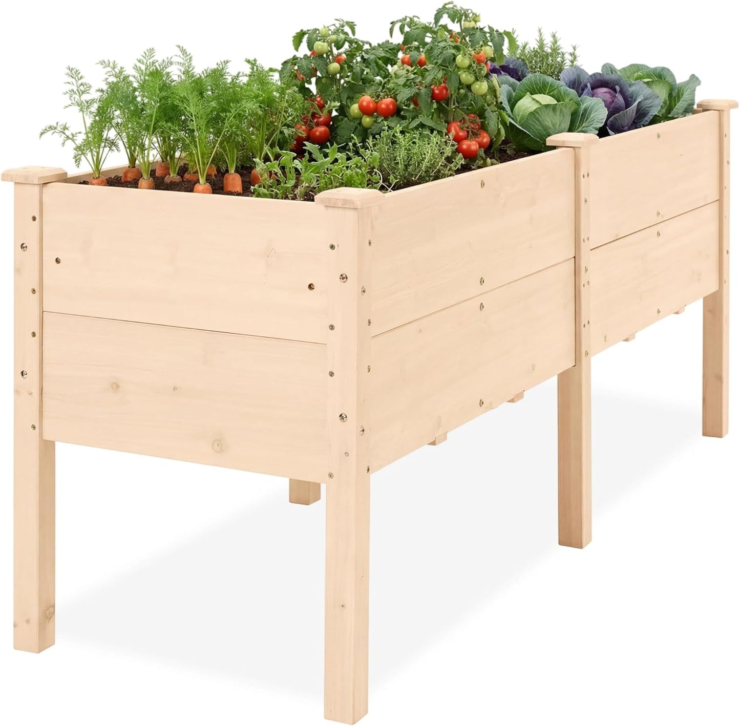 Best Choice Products 72x24x30in Raised Garden Bed, Elevated Wood Planter Box Stand for Backyard, Patio, Balcony w/Divider Panel, 6 Legs, 300lb Capacity - Natural