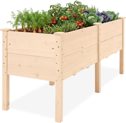 Best Choice Products 72x24x30in Raised Garden Bed, Elevated Wood Planter Box Stand for Backyard, Patio, Balcony w/Divider Panel, 6 Legs, 300lb Capacity - Natural