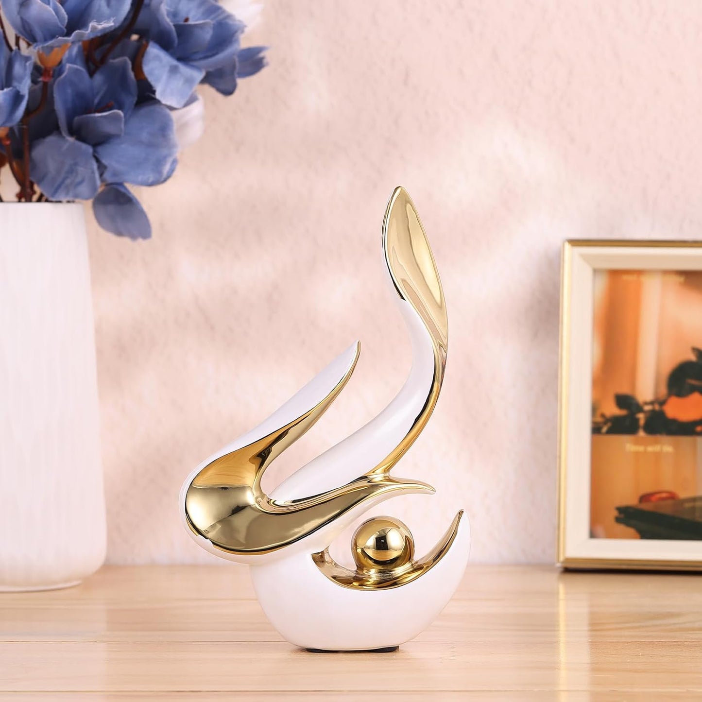 Silver Living Room Decor Table,Sculptures Home Decor,Modern Abstract Art,Dinner Table Centerpiece Decor,Ceramic Statue and Figurines Decorations Accent,Adorno Para Mesa Comedor(White Silver)
