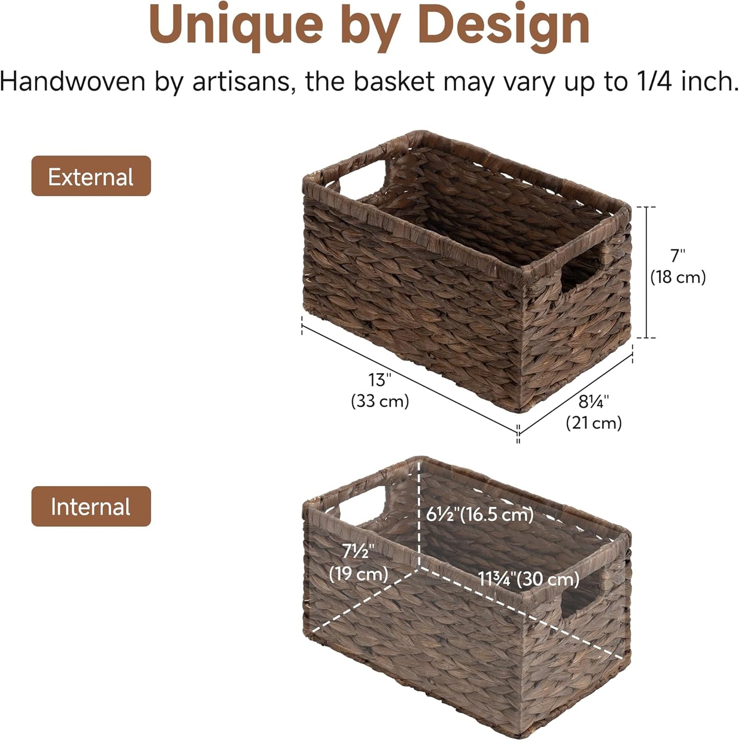 StorageWorks Wicker Basket, Baskets for Organizing, Storage Basket with Built-in Handles, Water Hyacinth Shelves (Medium 2-Pack, Natural Hyacinth)