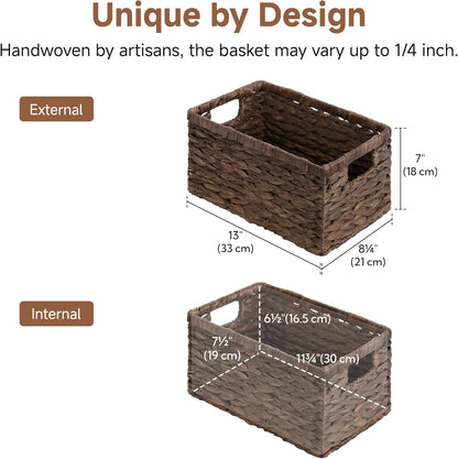 StorageWorks Wicker Basket, Baskets for Organizing, Storage Basket with Built-in Handles, Water Hyacinth Shelves (Medium 2-Pack, Natural Hyacinth)