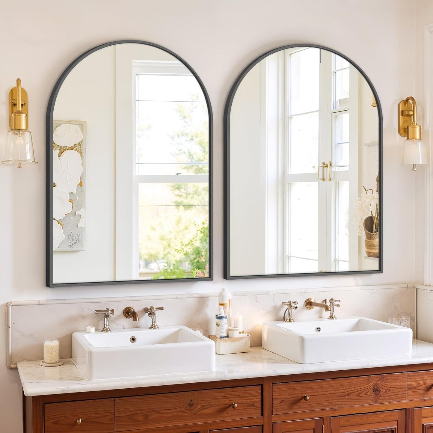 Bathroom Mirror for Wall, 24 Inch Round Mirror, Matte Black Metal Framed Circle Vanity Mirror for Bathroom Bedroom Living Room Entryway, Anti-Rust, Tempered Glass, Hanging or Leaning