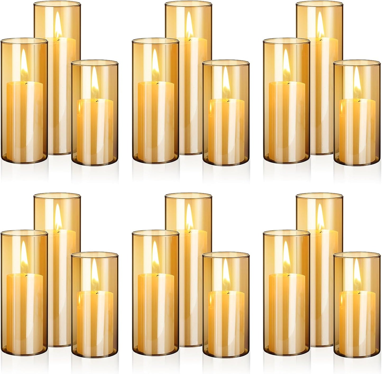 Shihanee 36 Pcs Pillar Candles and Glass Cylinder Vases Tall Cylinder Holders for Pillar Candles Wedding Centerpieces, Total 18 Sets(2.6'' X 4.7'', 5.9'', 7.9'',Clear,Ivory)