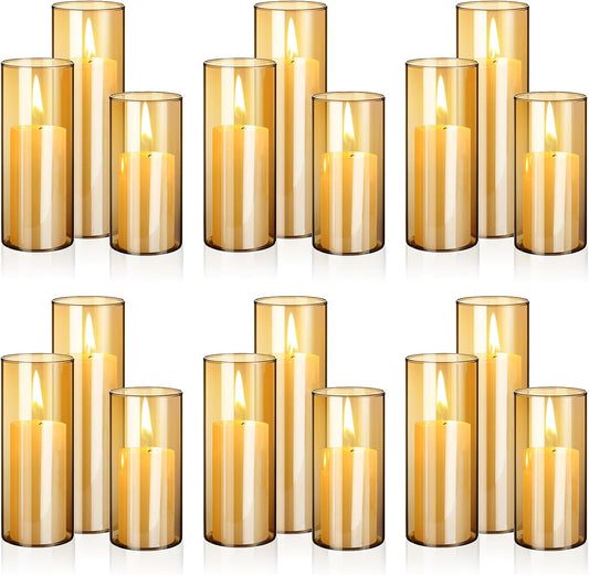 Shihanee 36 Pcs Pillar Candles and Glass Cylinder Vases Tall Cylinder Holders for Pillar Candles Wedding Centerpieces, Total 18 Sets(2.6'' X 4.7'', 5.9'', 7.9'',Clear,Ivory)