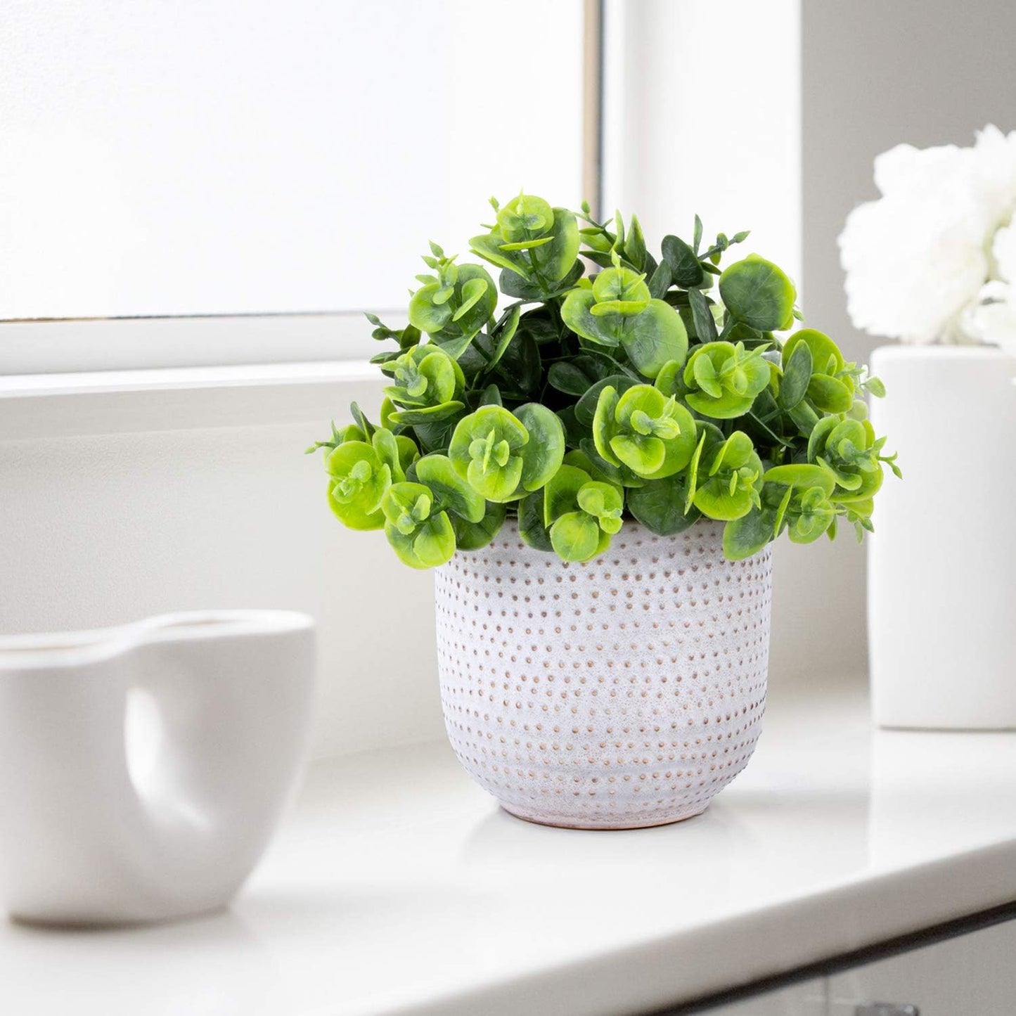 Artificial Plants Succulent Flowers in Ceramic Planter 2 Pack Small Fake Plants Potted for Home Office Desk Decor Farmhouse Living Room Bedroom Shelves Decoration