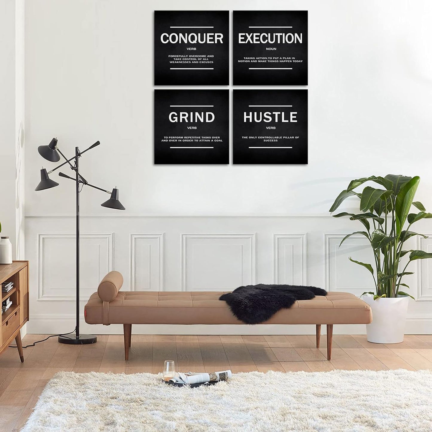 KAWAHONE Canvas Painting Wall Art, Grind Hustle Execution Motivational Wall Art Decoration Posters Prints for Living Room Bedroom, Office Decor, Gallery-Wrapped Canvas Art Set Framed Ready to Hang