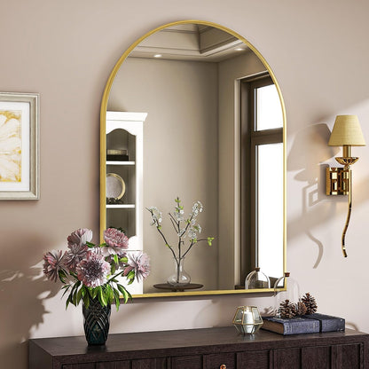 VooBang Arched Wall Mirror, 24 x 36 inch Arch Bathroom Mirror, Wall Mounted Vanity Mirror with Arch Metal Frame, Modern Bathroom Vanity Mirror for Bedroom, Living Room, Hanging or Leaning, Black