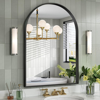 Brightify Arched Mirror, Arched Wall Mirror, 24 x 32 Inch Silver Arch Mirror, Metal Frame Silver Bathroom Mirror, Arched Top Bathroom Vanity Mirror for Living Room Bedroom Mantel Entryway Hallways