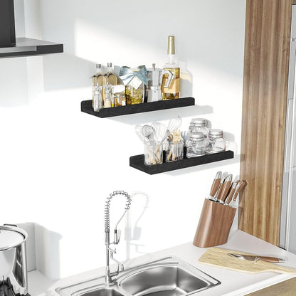 Love-KANKEI Floating Shelves Wall Mounted Set of 2, 17 Inch Rustic Wood Wall Shelves for Storage, Bedroom Living Room Bathroom Kitchen Office and More White