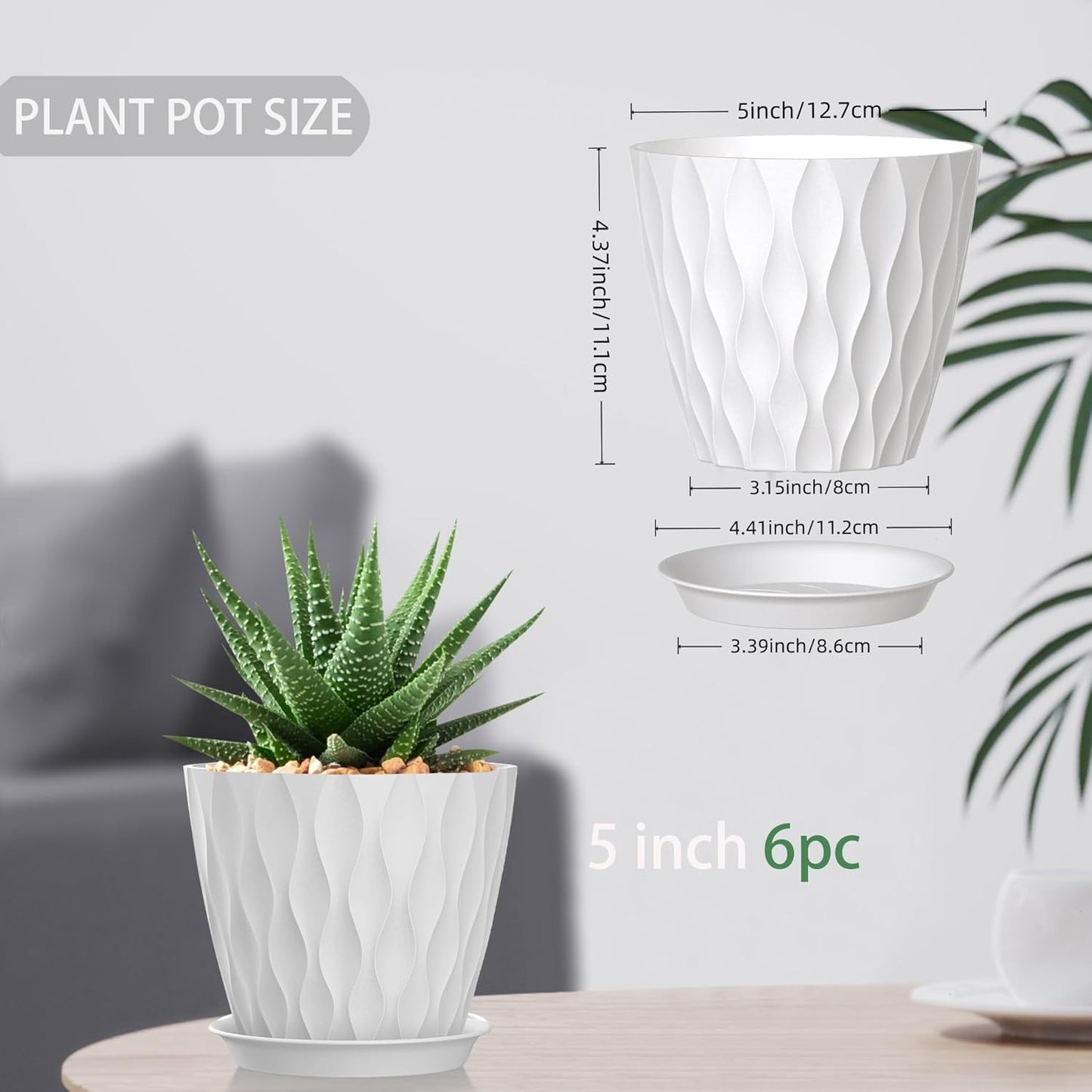 4 Inch Plant Pots, 6 Pack Indoor Flower Pots, Planters with Drainage Holes and Trays for Orchids, Violets, Succulents, Herbs, and Other Plants,Corolful