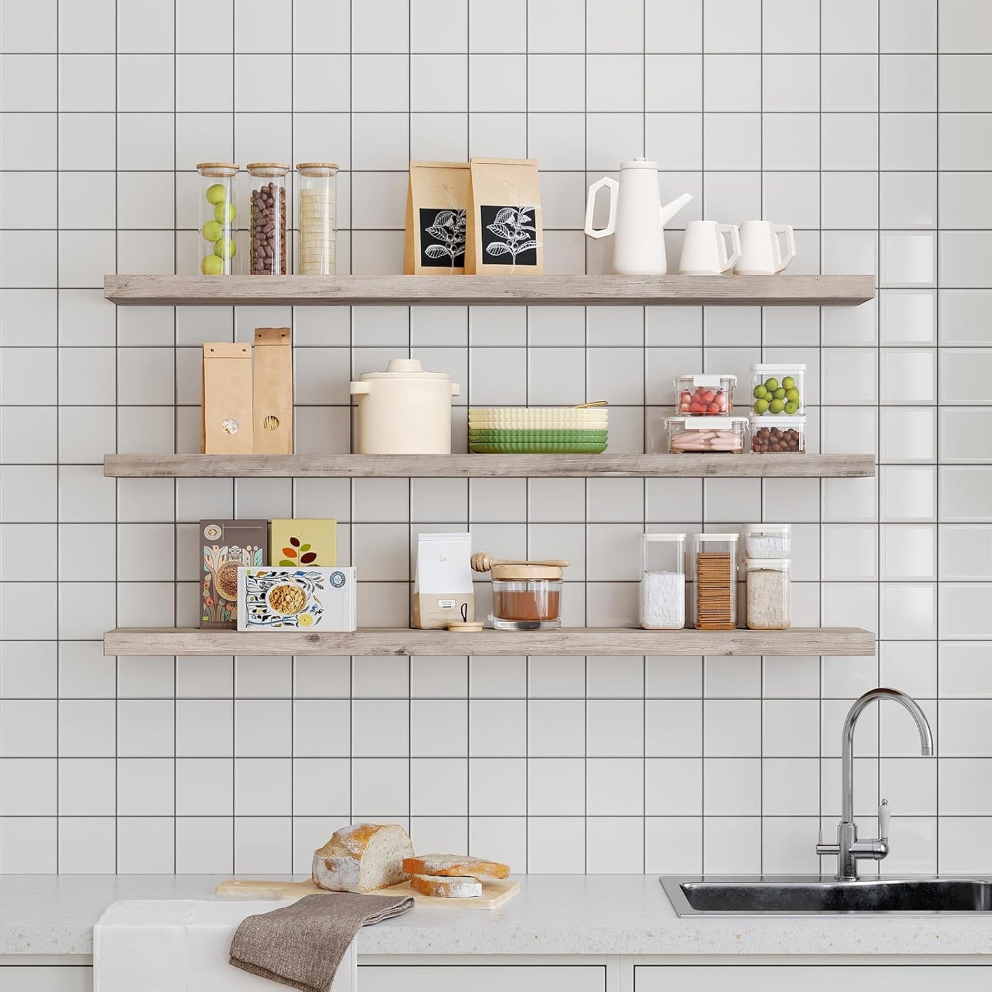 RALGEND Floating Shelves for Wall, 1.5" Thick Wall Shelf Set of 3 with Invisible Brackets, L31.5 x W7.9 Hanging Shelves Farmhouse Home Decor for Bathroom, Living Room, Bedroom, Rustic Brown 8301BJP3BF