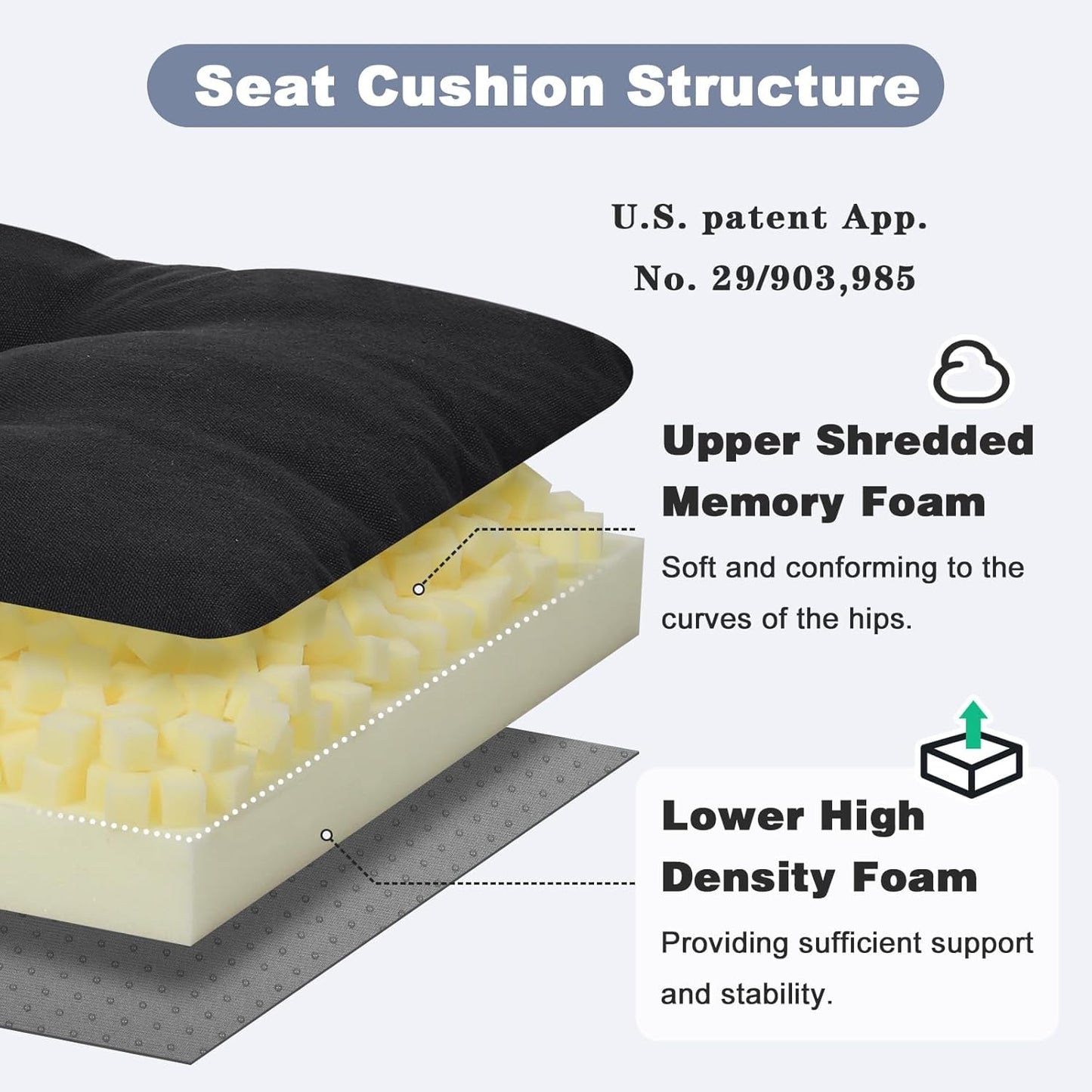 baibu 40 Inch Dual-Layer Patent Design Memory Foam Bench Cushion, Non-Slip Indoor Bench Cushion Standard Size Foam Pad with Machine Washable Cover (Dark Grey, 40x16x3in)