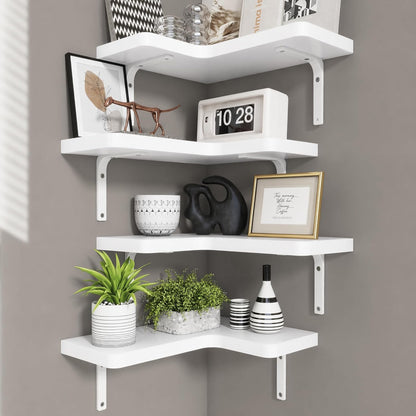 Venusmiles Corner Floating Shelves Set of 4, Wall Mounted L-Shaped Storage - Maximize Unused Corner Space in Bathroom, Kitchen, Bedroom, Office, Dark Carbonized