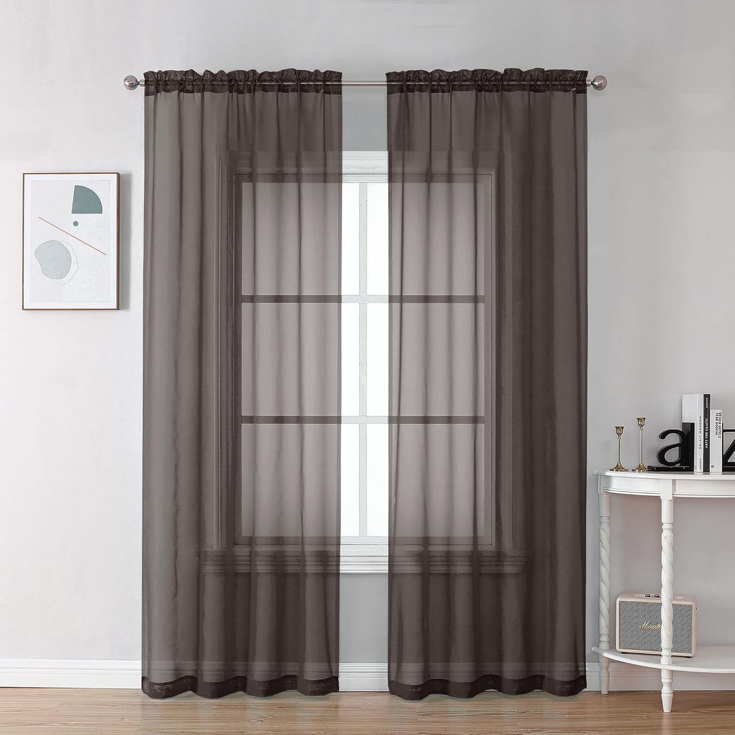 Chyhomenyc Sheer White Valances for Windows 2 Pack, Small Window Curtains for Living Room Bathroom Cafe Laundry Basement, Modern Top Dual Rod Pocket Voile Curtain, 42W x 14L inches, White - Colors B