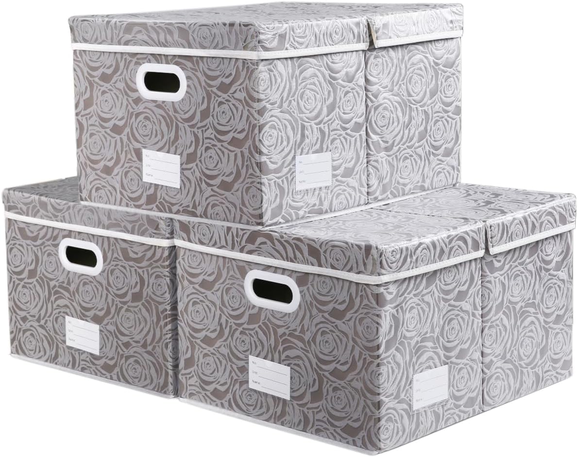 PRANDOM Larger Collapsible Storage Bin with Lid [1-Pack] Fabric Decorative Storage Box Cube Organizer Container Baskes with Handles Divider for Bedroom Closet Living Room Pink 17.7x11.8x11.8 Inch