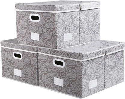 PRANDOM Larger Collapsible Storage Bin with Lid [1-Pack] Fabric Decorative Storage Box Cube Organizer Container Baskes with Handles Divider for Bedroom Closet Living Room Pink 17.7x11.8x11.8 Inch
