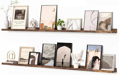 Heimlove Picture Ledge Shelf, Floating Shelves Set of 2, 24 Inches Picture Shelf for Wall with Ledge, Kids Bookshelf Wall Mounted for Living Room Bedroom Decor Books Photo Frames - White