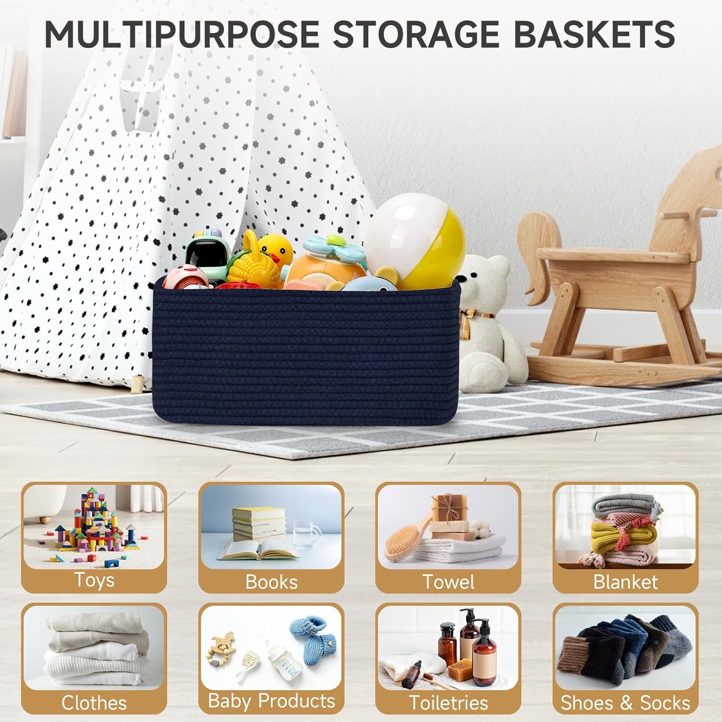 3-Pack Small Storage Baskets for Organizing | Woven Shelf Toy Basket | Rope Baskets for Gifts Empty | Closet Organizer Bins with Handles | Cube Decorative Box | 11.8×7.8×5.1” | Mixed brown