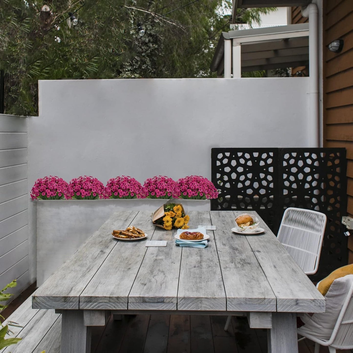 LikSoor 21 Bundles Artificial Outdoor UV Resistant Flowers No Fade Fake Outside Flowers Plastic Greenery Faux Shrubs Garden Porch Window Box Home Decoration(Purple)