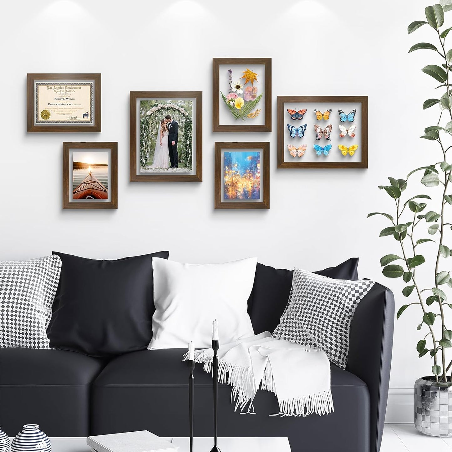 Golden State Art, 11X14 Floating Picture Frame, Black Wood Frame Display Any Size Photo Up To 11X14, Pressed Flower Frames with Hanging Hardware - Horizontal And Vertical Formats for Wall