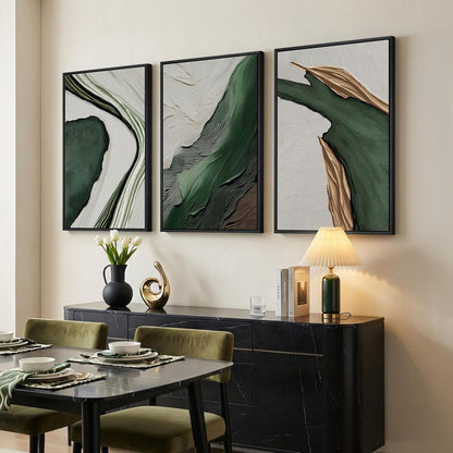 Large Framed Abstract Nature Landscape Wall Art for Living Room, Set of 3 Modern Canvas Prints Paintings Artwork for Walls, Green Lake Pictures for Hallway, Dining Room, Office Wall Decor 24x36 Inch