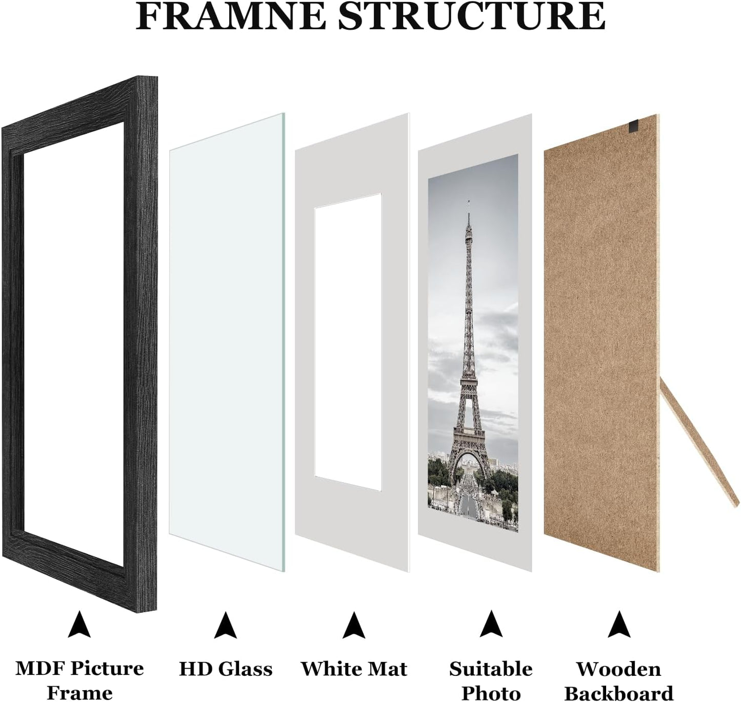 Povrgive Picture Frames, Made of Real Glass and Wooden Frame, Gallery Photo Frames Set of 10 for Collage Wall Decor, Multi Sizes Including 8x10, 5x7, 4x6 for Mounting or Tabletop Display, Wood