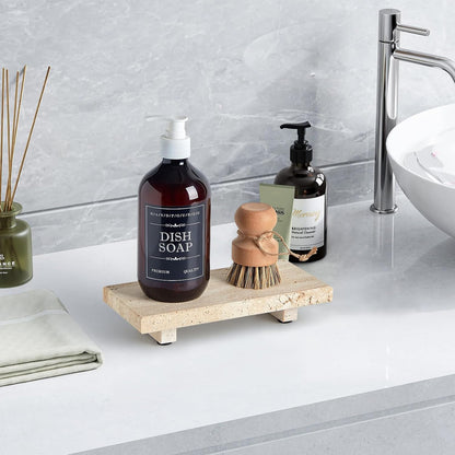 Natural Marble Tray Pedestal Stand – Soap & Jewelry Riser for Bathroom Counter, Kitchen Sink, Vanity Organizer, Decorative Stone Catchall for Perfume, Candles