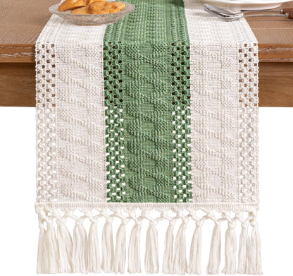 Socomi Boho Table Runner Summer Farmhouse Rustic Dining Kitchen Centerpiece Decor Small Macrame Woven Cotton Linen Coffee Table Runner for Dresser Scarf Home Decor 12x36 inch Beige