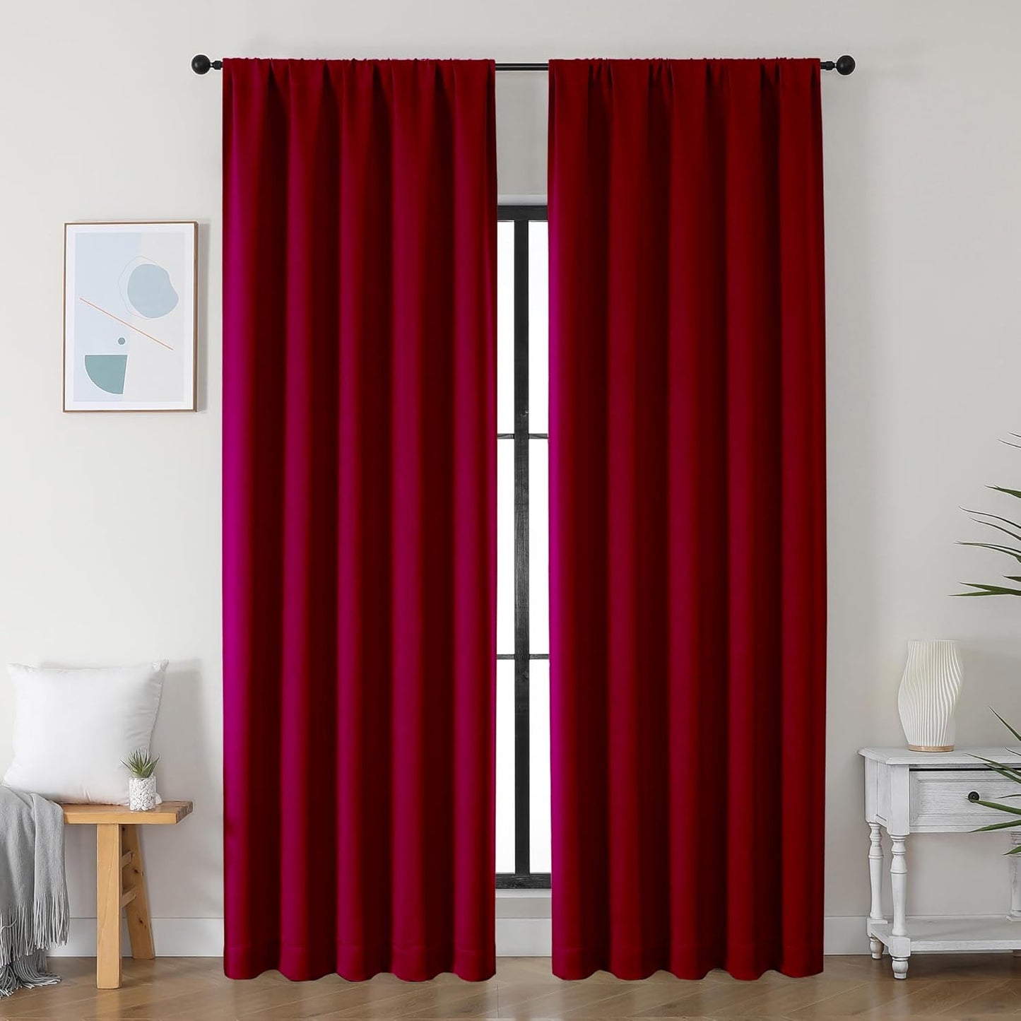 Simplebrand Ava Sage Green Blackout Curtains for Bedroom 63 Inch Length 2 Panels Set, Solid Thermal Insulated Energy Saving Rod Pocket Window Treatment Curtains Blackout Drapes, W40 x L63 Inch, Sage - Colors B