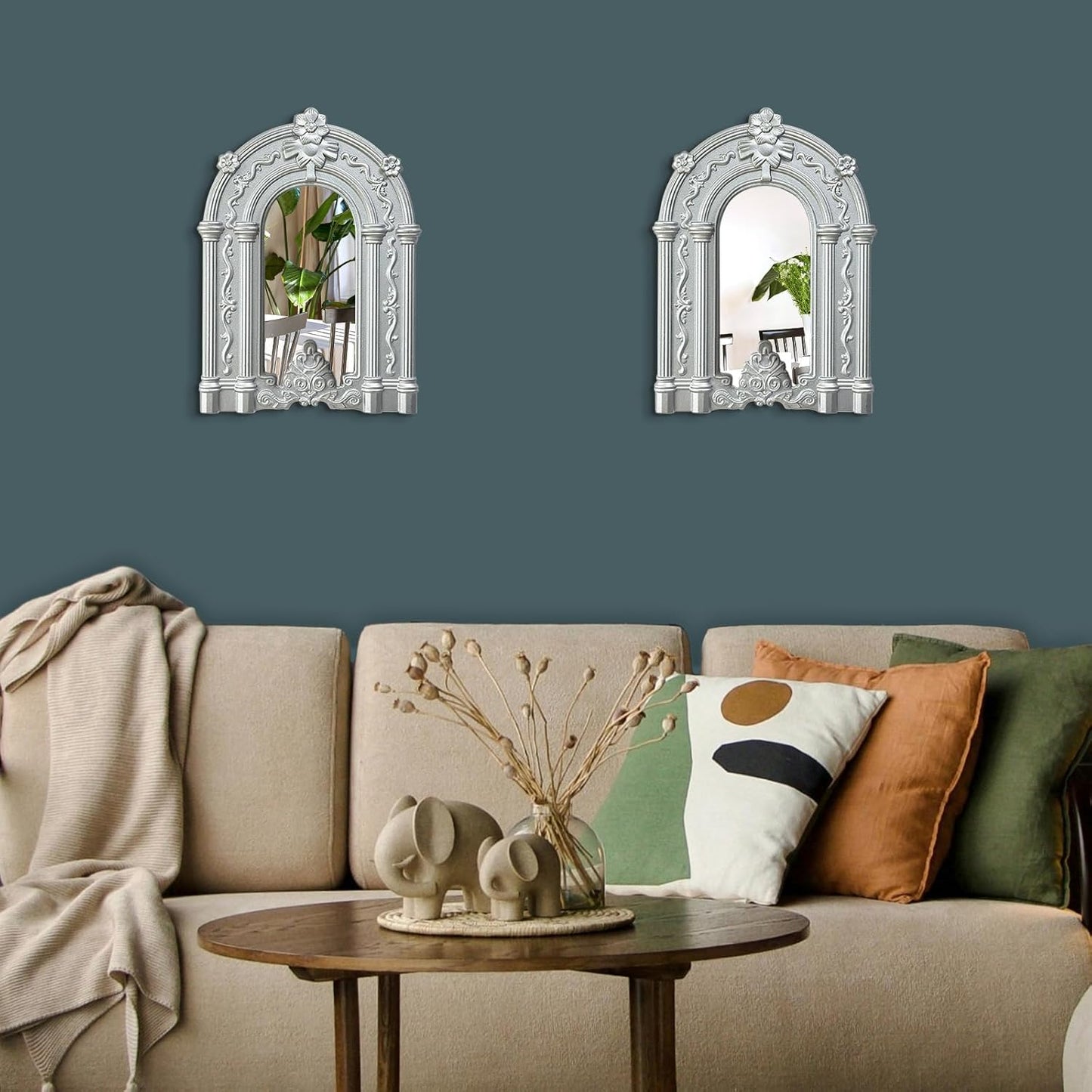 ZEXUIRU 4 Set. Rustic Wall Mirrors for Bedroom Bathroom Living Room Entryway Wood Farmhouse Square Easy to Hang Framed Decorative Accent Hanging Wall-Mounted Mirror Set for Living Room - Black