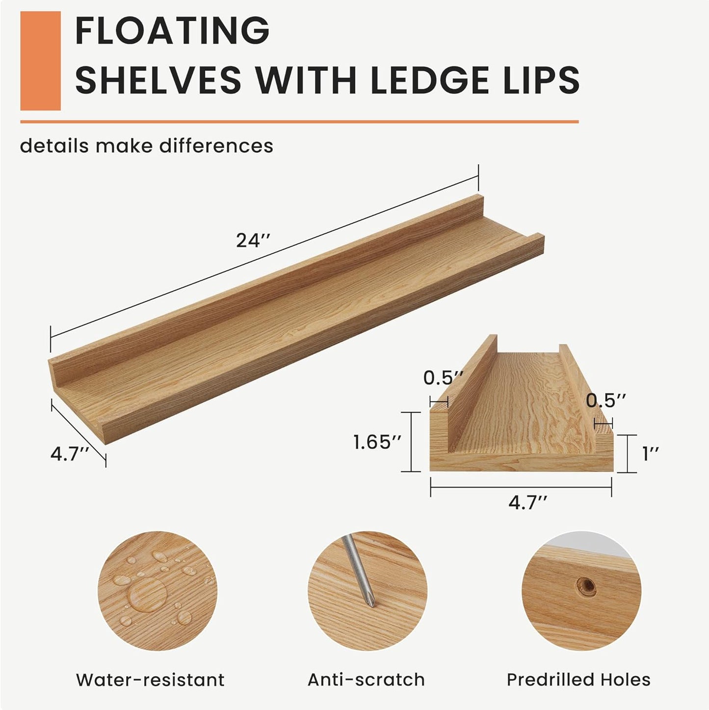 FLYJOE Picture Ledge Shelf, Floating Shelves Set of 2, Solid Pine Wood 55'' Long Large Nursery Book Shelves for Toys Storage, Kids Bookshelf for Living Room Bedroom Decor Books Photo Frames, Walnut