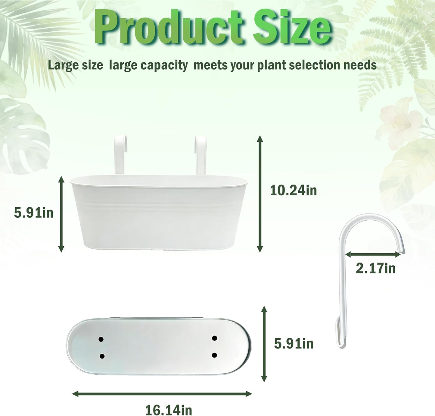 Metal Railing Planter Boxes 16 Inch, 3-Pack Adjustable Hanging Flower Pots for Balcony, Deck, Porch & Fence, Detachable Hook Design, Black Heavy Duty Planters for Outdoor