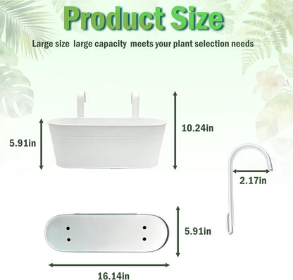 Metal Railing Planter Boxes 16 Inch, 3-Pack Adjustable Hanging Flower Pots for Balcony, Deck, Porch & Fence, Detachable Hook Design, Black Heavy Duty Planters for Outdoor