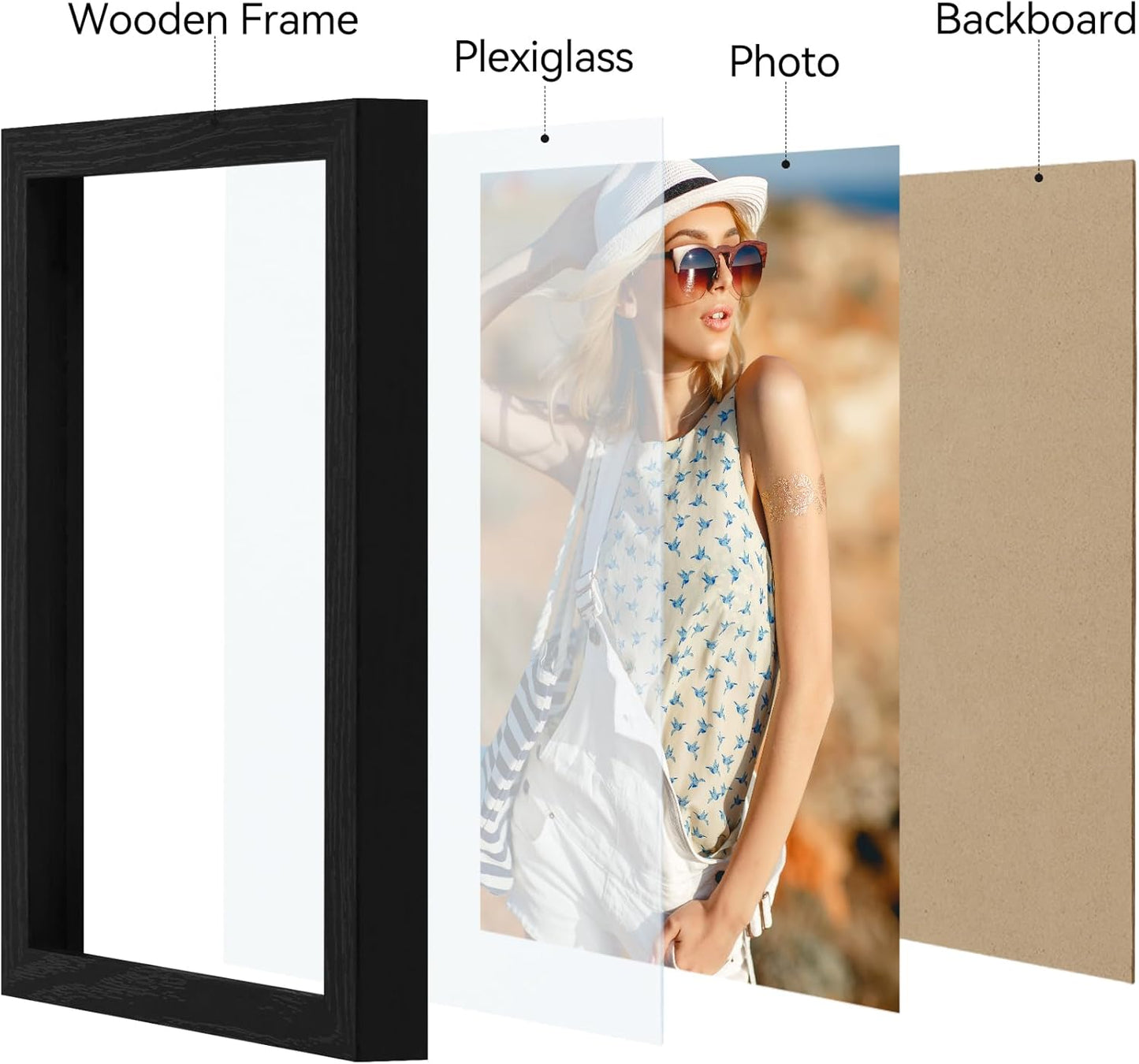 Vittanly 11x14 Picture Frame, Display Pictures 8x10 with Mat or 11x14 without Mat, Photo Frame for Wall Mounting, Black, 1 Pack - Colors A
