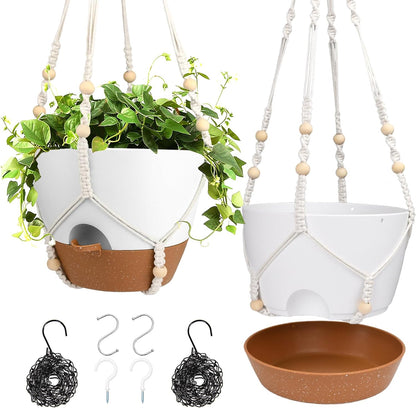 Vanslogreen Hanging Planters for Indoor Outdoor Plants, 2 Pack Self Watering Hanging Pot with Drainage Holes & Removable Tray (Black, 8'')