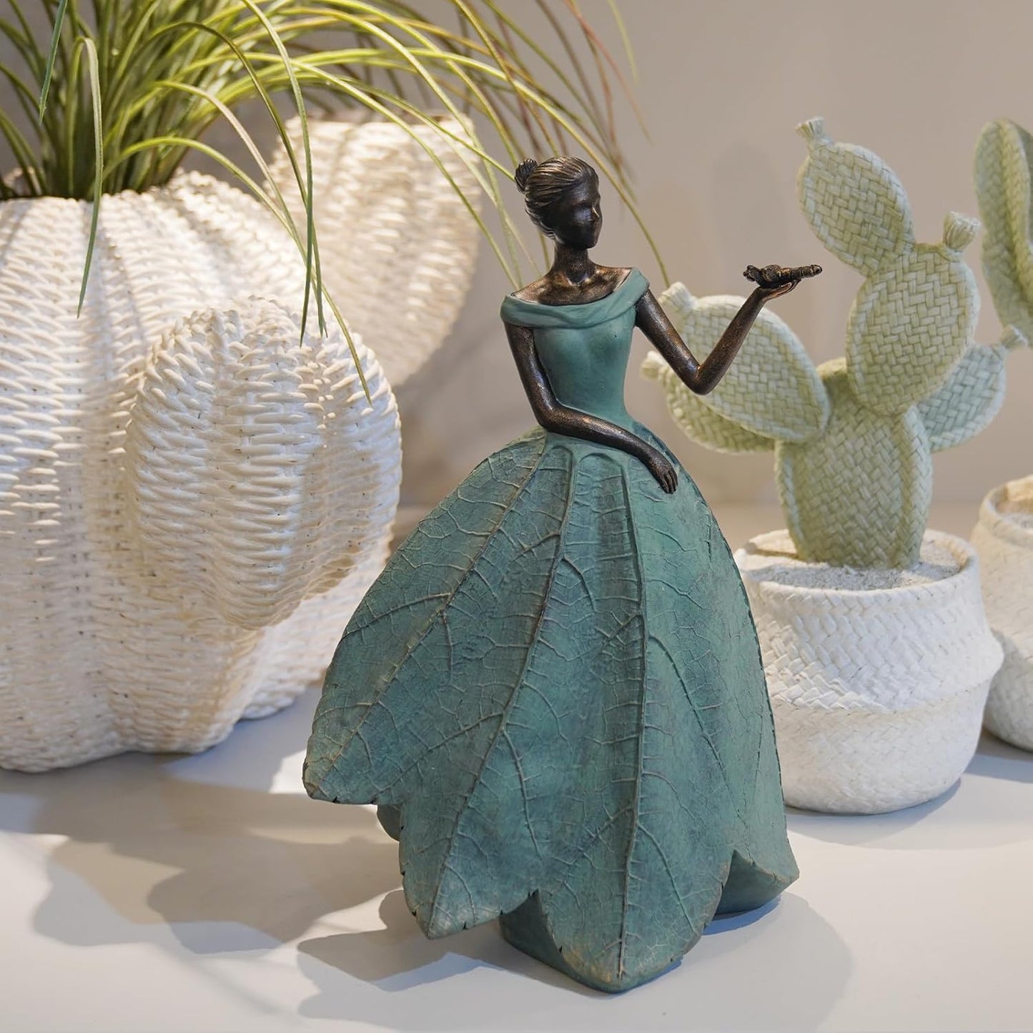 Guichifun Fairy Statue Collection Home Decoration - Leaf Angel Girls Resin Modern Table Decor for Living Room Office Sculpture Decor for Women Indoor Rustic Figurines Gift 5 x 3 x 7.5 Inch