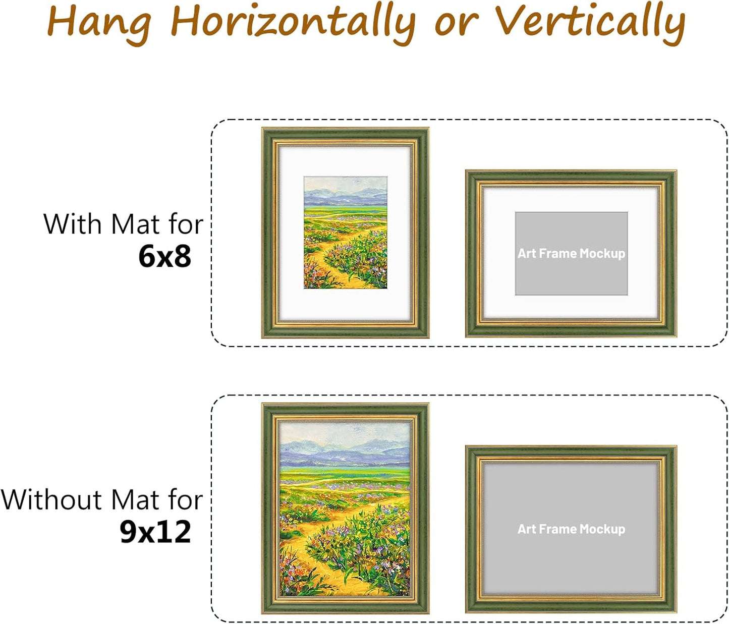 Golden State Art,11x14 Ornate Picture Frame for 8x10 Photo with Mat or 11 x 14 Prints without Mat,Real Glass Wall Display(Color:Green Gold)