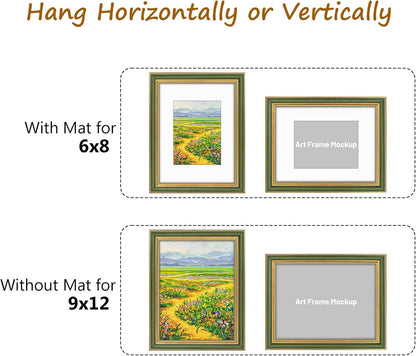 Golden State Art,11x14 Ornate Picture Frame for 8x10 Photo with Mat or 11 x 14 Prints without Mat,Real Glass Wall Display(Color:Green Gold)