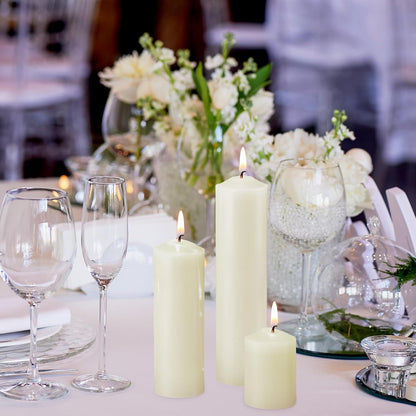 MTLEE 18 Pcs Set of 3 Pillar Candles Bulk 2 in x 3, 6, 8 Long Burning Clean Unscented Smokeless Pillar Candles for Wedding Emergency Lanterns Ceremony Party (Ivory White)