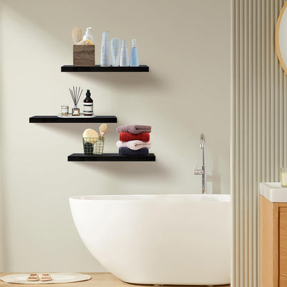 Upassion White Floating Shelves - Set of 3, 16" Wall Mounted Shelves for Home Decor, Living Room, Bedroom, Bathroom, Kitchen
