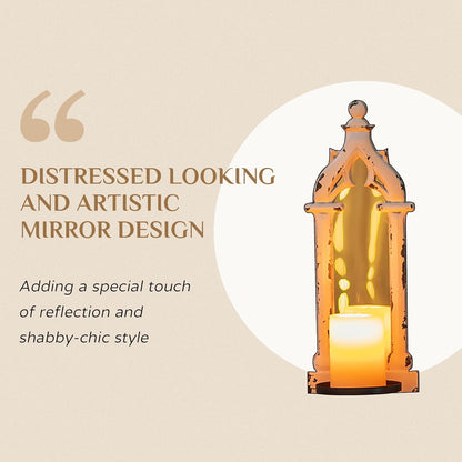 Candle Sconces Farmhouse Wall Decor - Black Gothic Dark Mirror Wall Candle Holder for Halloween Art Decorations - Wood Rustic Candles Sconce Set of 2 for Livingroom Fireplace