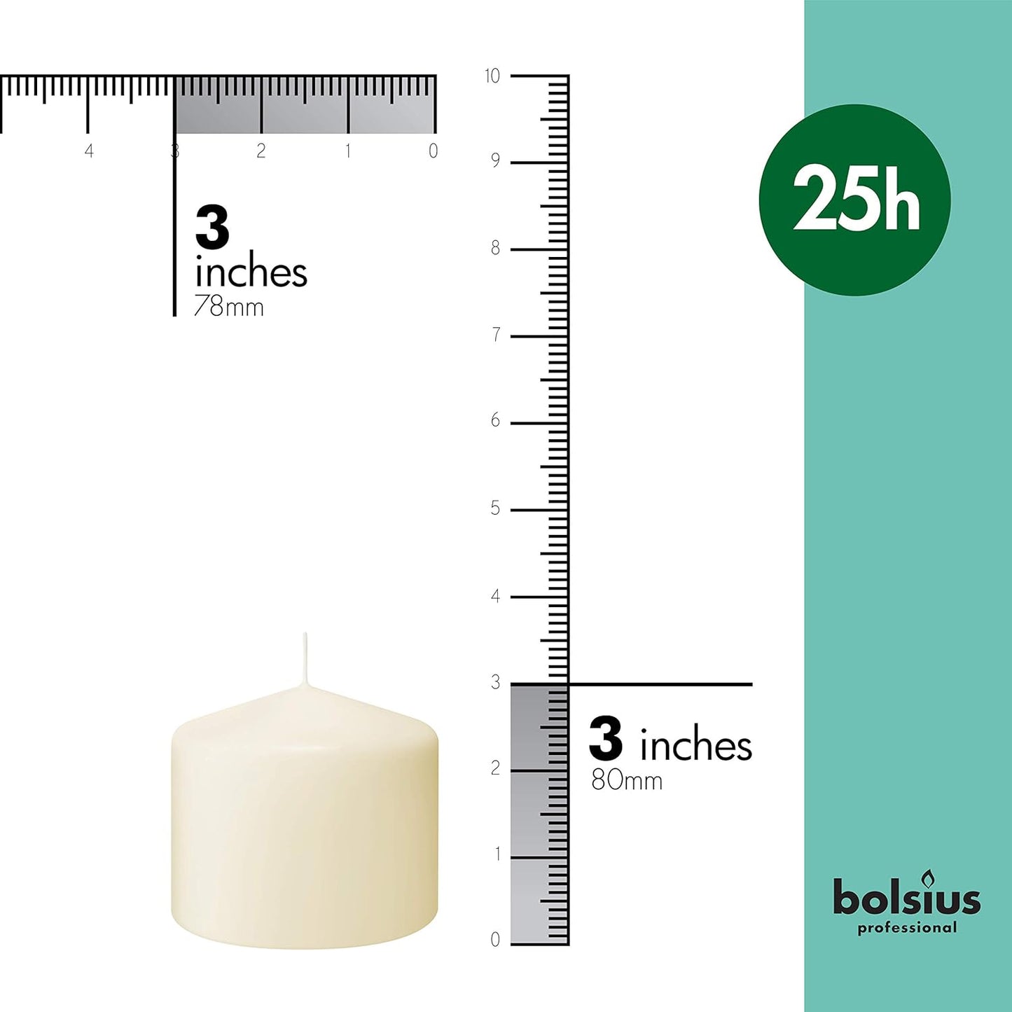 BOLSIUS 6 Ivory Pillar Candles Bulk - 3x4 Inches Candle Set - 40+ Hours Clean Burning - No Palm Oil - 0% Animal Fat - Premium European Quality - Unscented Dripless Restaurant Pillars