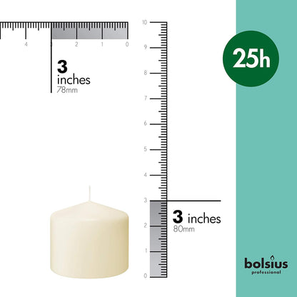 BOLSIUS 6 Ivory Pillar Candles Bulk - 3x4 Inches Candle Set - 40+ Hours Clean Burning - No Palm Oil - 0% Animal Fat - Premium European Quality - Unscented Dripless Restaurant Pillars