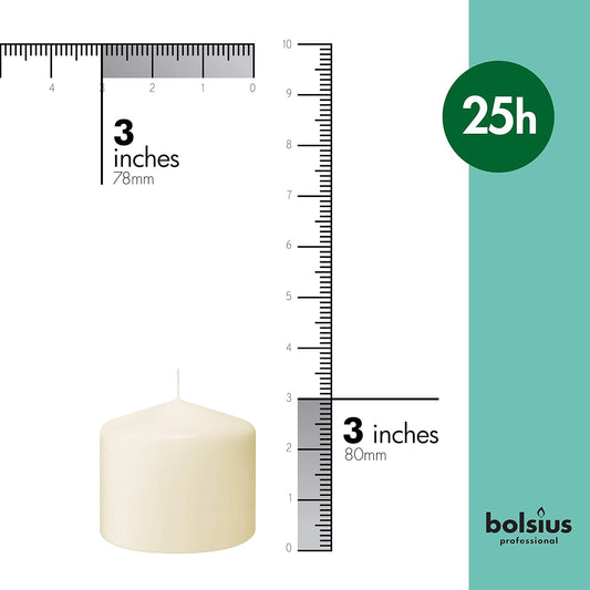 BOLSIUS 6 Ivory Pillar Candles Bulk - 3x4 Inches Candle Set - 40+ Hours Clean Burning - No Palm Oil - 0% Animal Fat - Premium European Quality - Unscented Dripless Restaurant Pillars