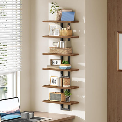 HOOBRO Floating Shelves, 15 Inch Wall Shelf Set of 2, Wall Mounted Storage Shelves 2-Tier, Hanging Bathroom Shelves, for Living Room, Bedroom, Bathroom, Kitchen, Rustic Brown and Black BF32BJ01G1